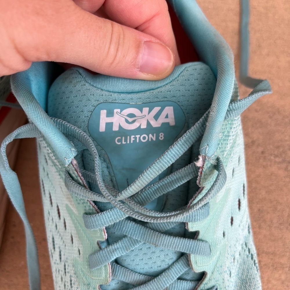 HOKA CLIFTON 8 Aqua Blue Orange Women’s 9.5 D Sneaker Running Shoe Comfy - Picture 9 of 11